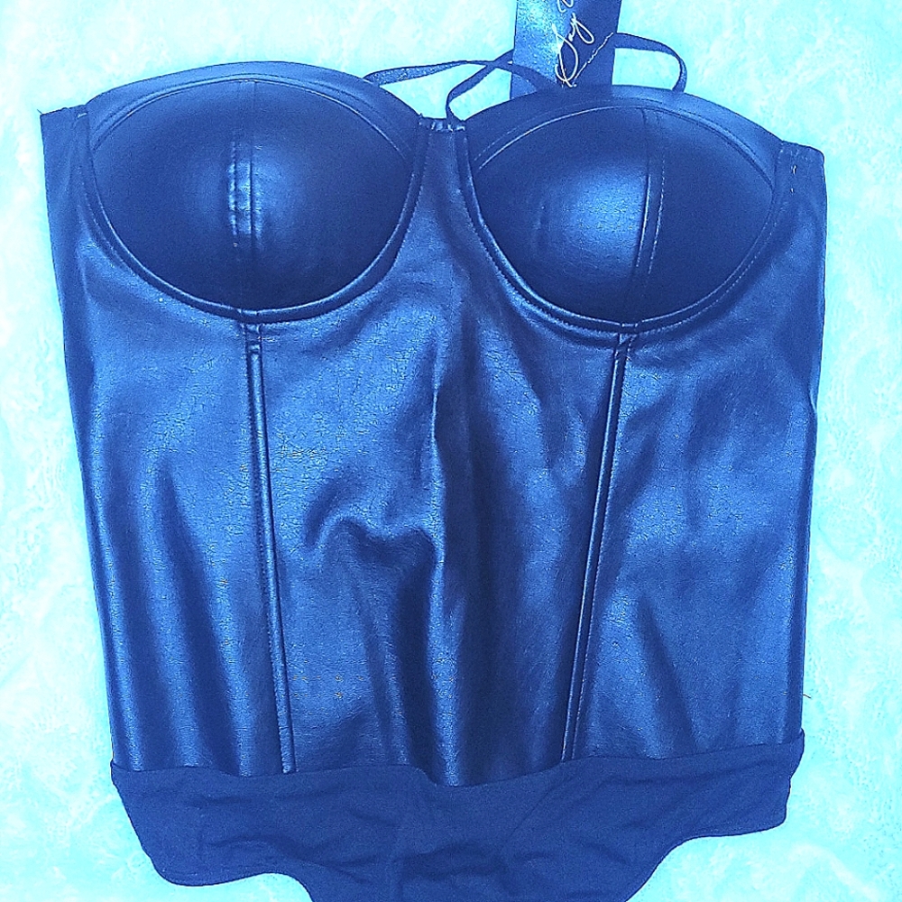 Faux Leather Boustier w. Removable Straps